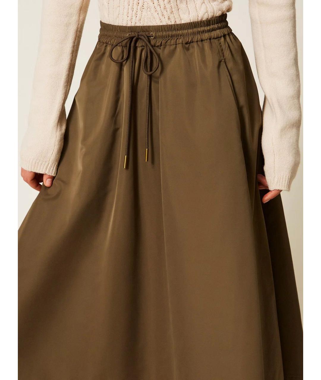 TWIN-SET Хаки полиэстеровая юбка миди, фото 5