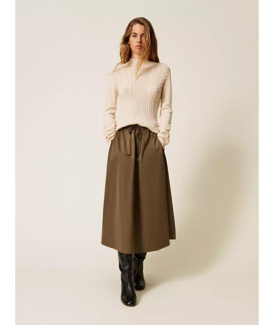 TWIN-SET Хаки полиэстеровая юбка миди, фото 2