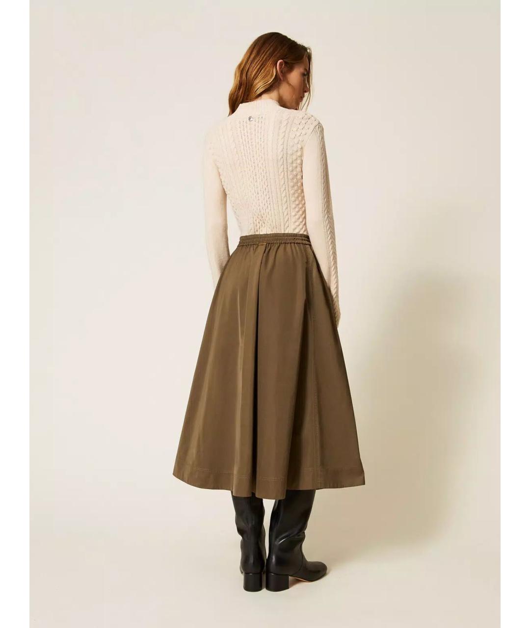 TWIN-SET Хаки полиэстеровая юбка миди, фото 3
