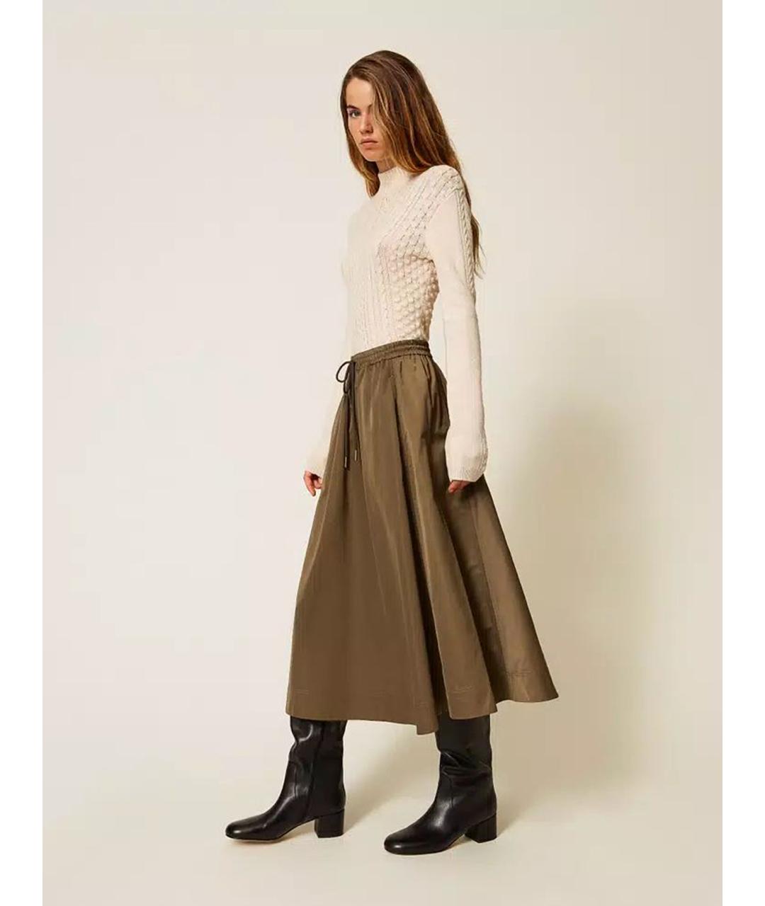 TWIN-SET Хаки полиэстеровая юбка миди, фото 4