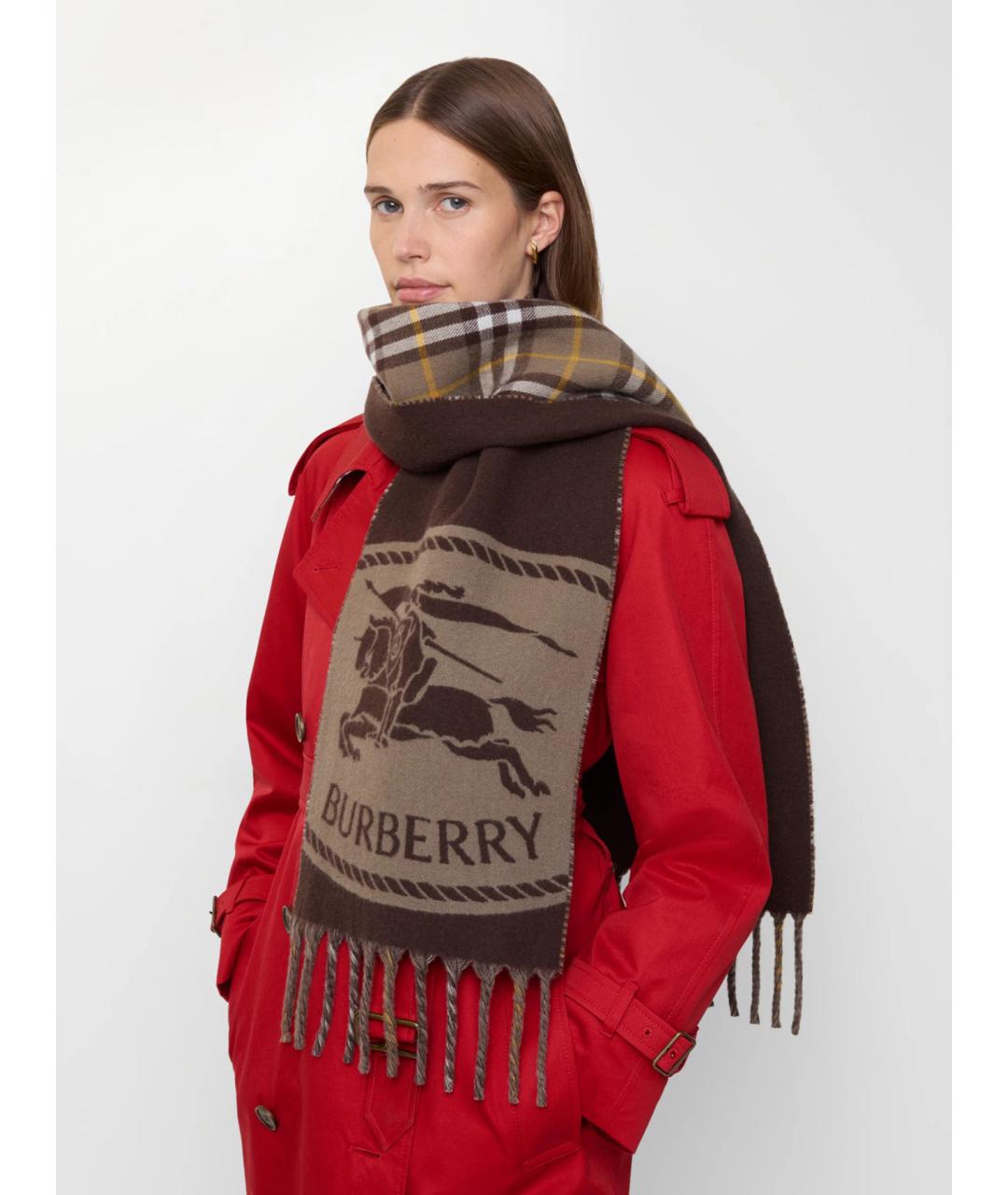 BURBERRY Коричневый кашемировый шарф, фото 3