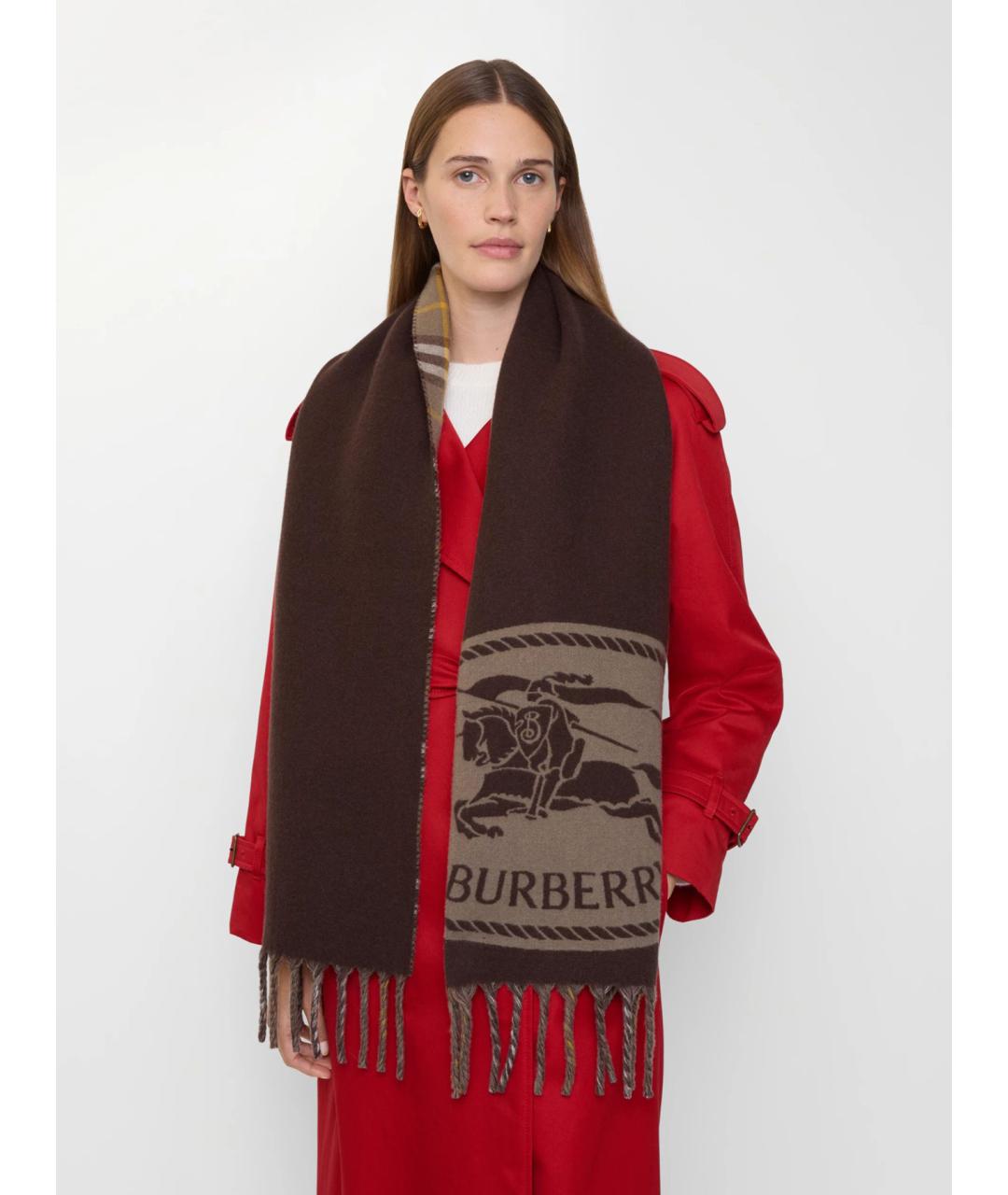 BURBERRY Коричневый кашемировый шарф, фото 2