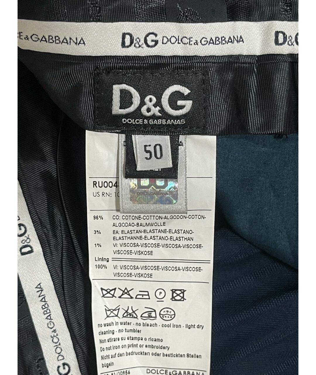 DOLCE&GABBANA Темно-синие хлопко-эластановые классические брюки, фото 4