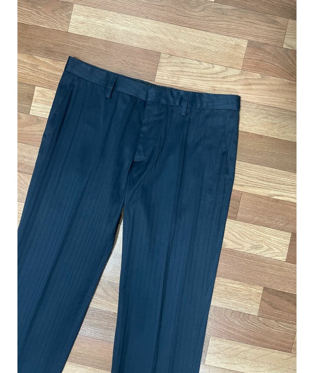 DOLCE&GABBANA Темно-синие хлопко-эластановые классические брюки, фото 2