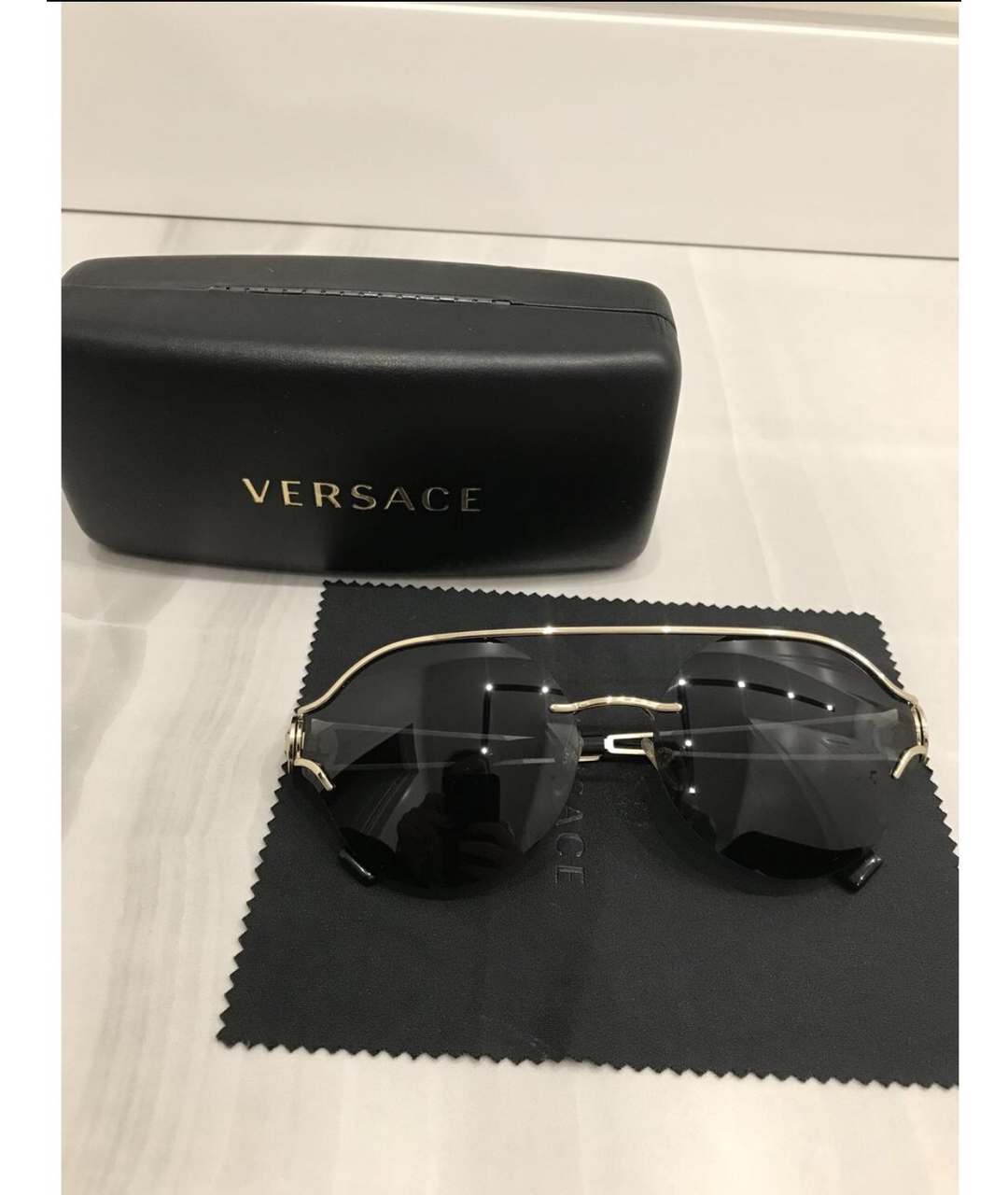 VERSACE Черные металлические солнцезащитные очки, фото 5