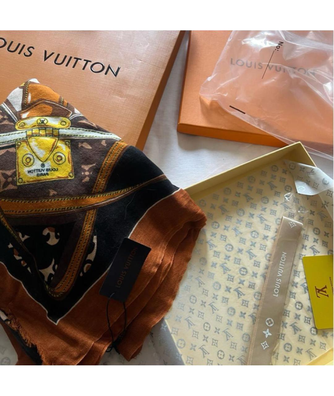 LOUIS VUITTON Коричневый кашемировый шарф, фото 3