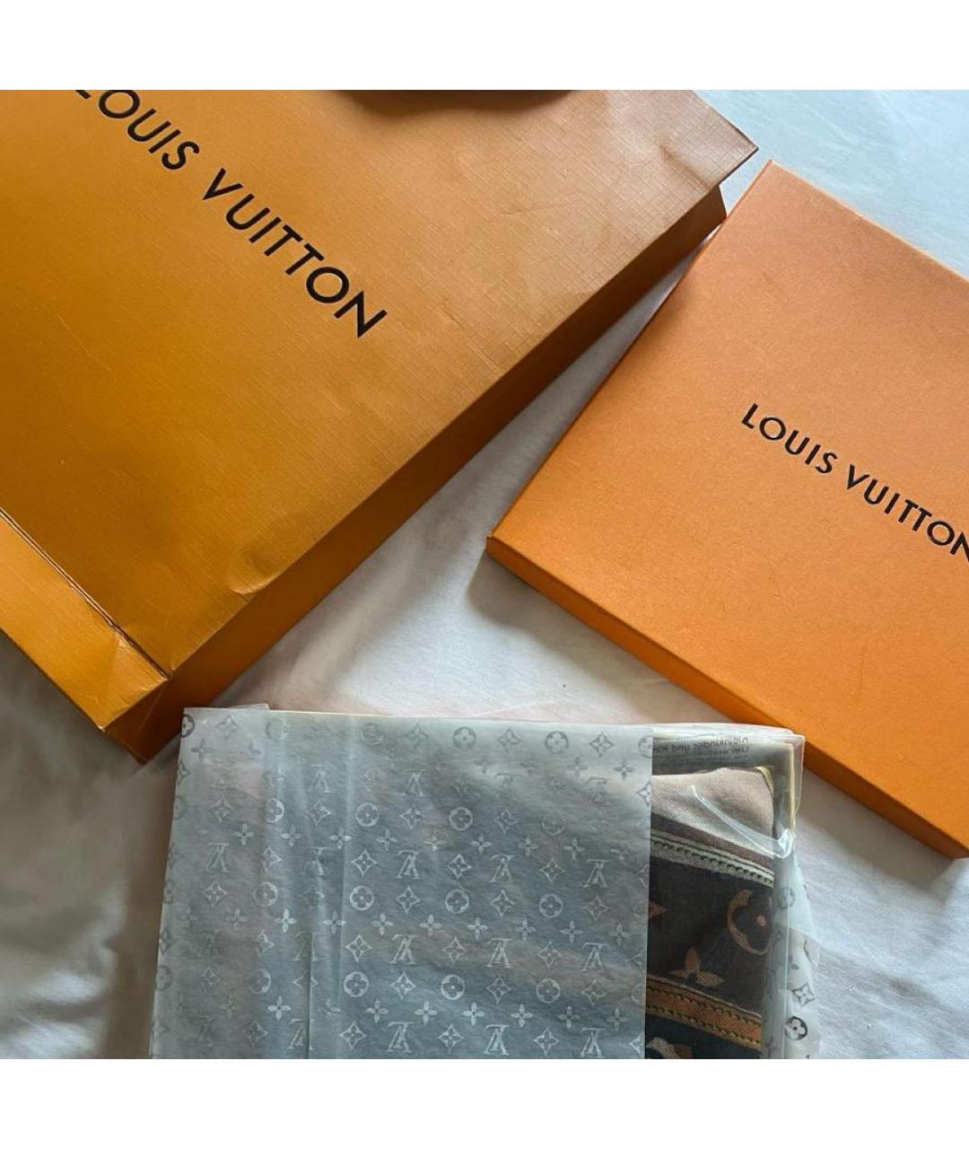 LOUIS VUITTON Коричневый кашемировый шарф, фото 2