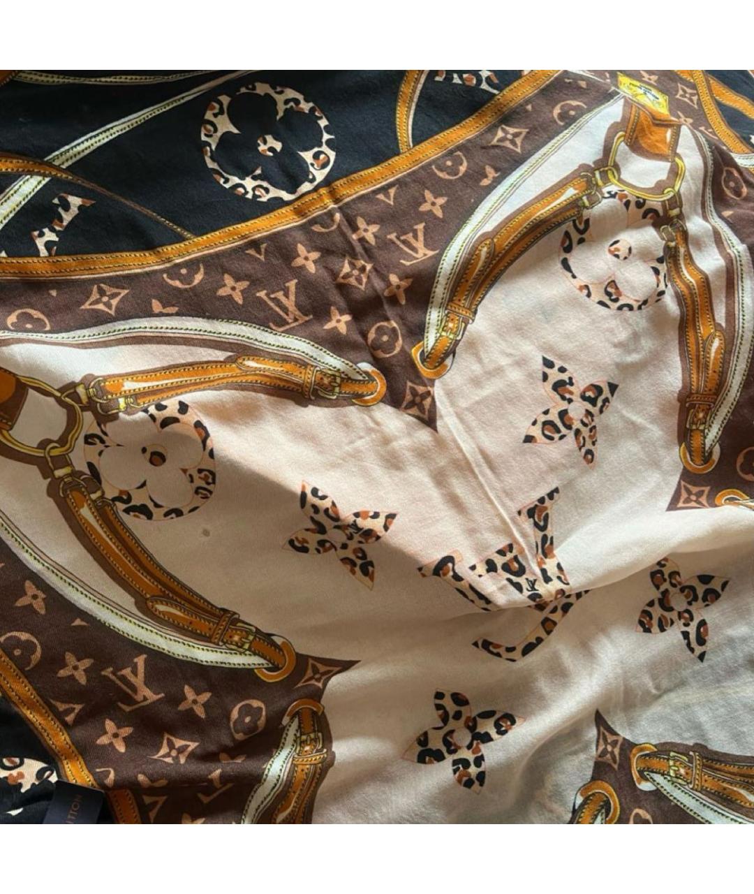 LOUIS VUITTON Коричневый кашемировый шарф, фото 4