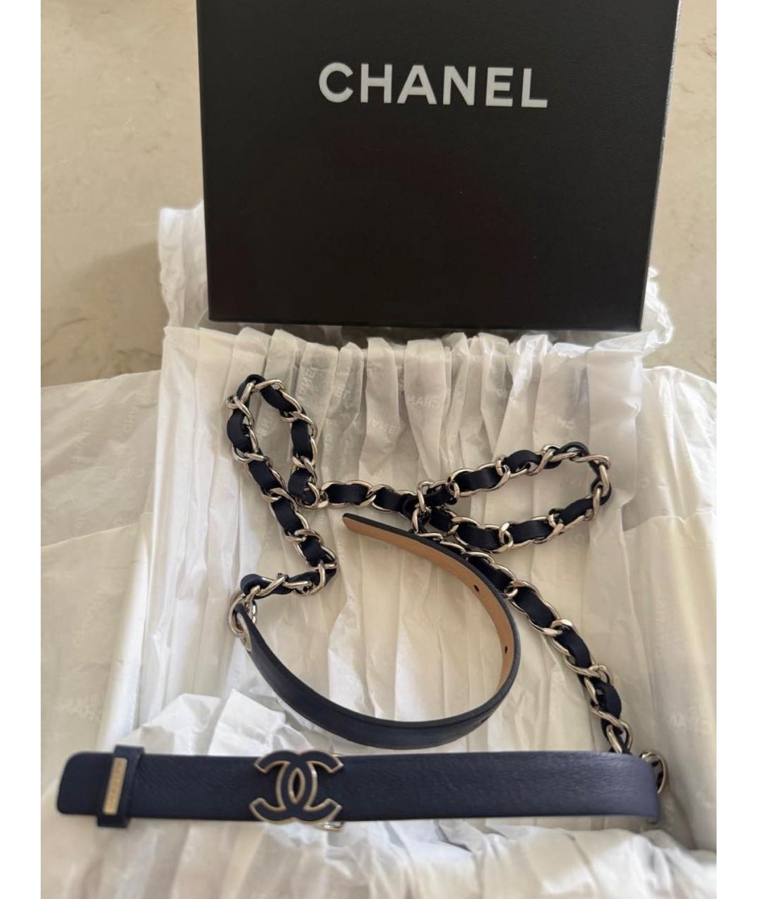 CHANEL Темно-синий кожаный ремень, фото 7