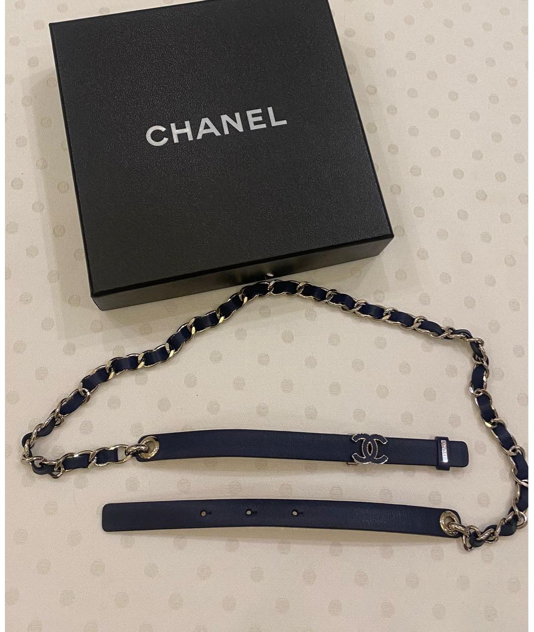 CHANEL Темно-синий кожаный ремень, фото 8