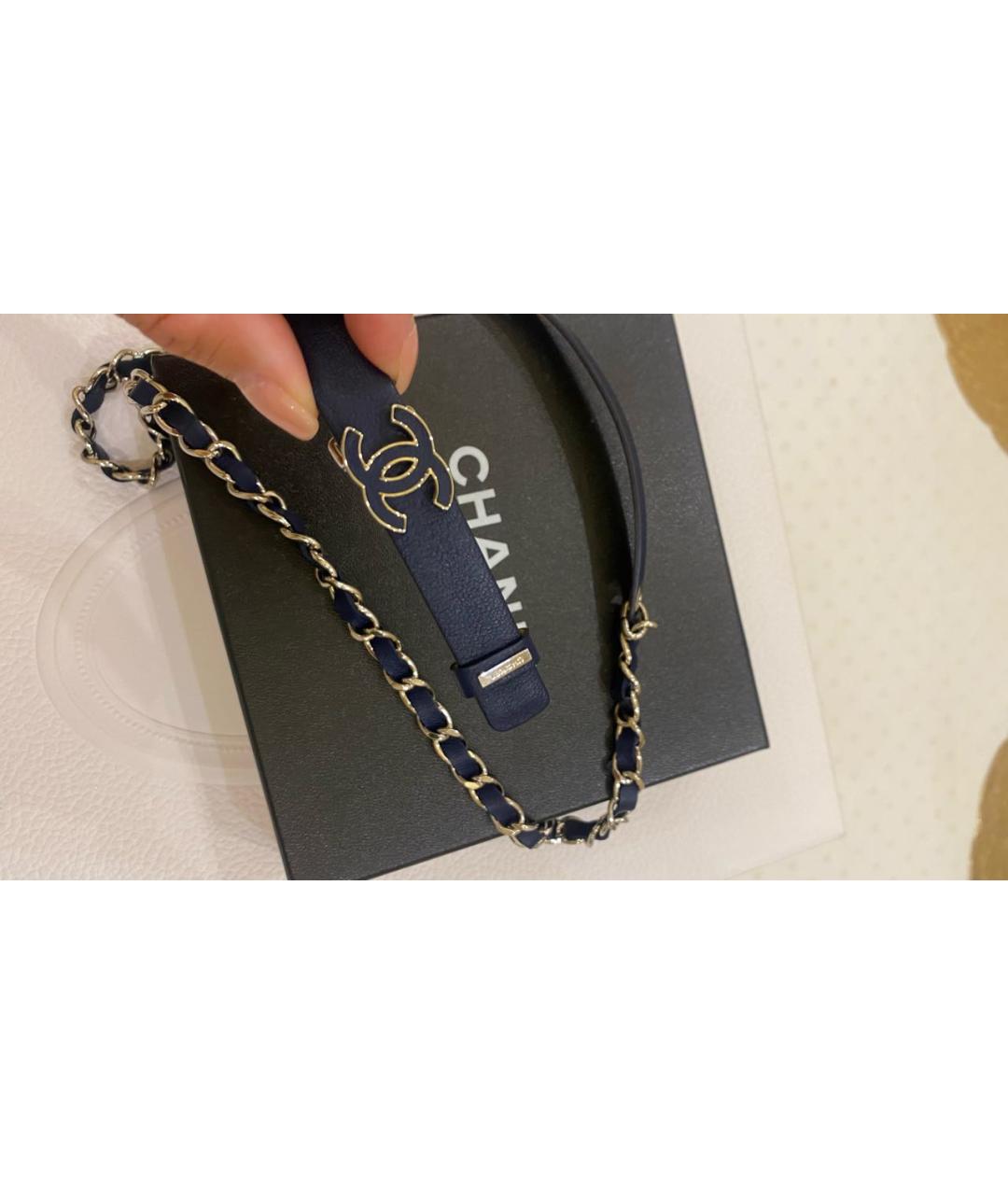 CHANEL Темно-синий кожаный ремень, фото 3