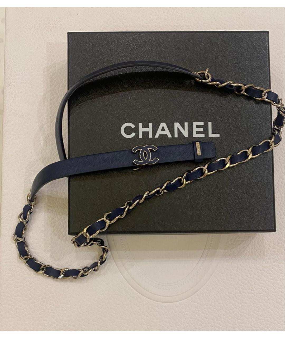 CHANEL Темно-синий кожаный ремень, фото 6