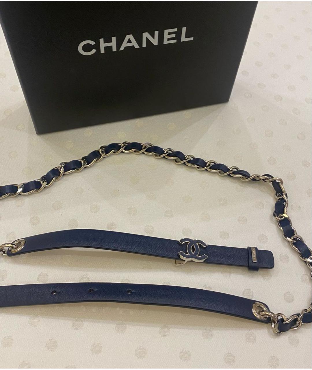 CHANEL Темно-синий кожаный ремень, фото 2
