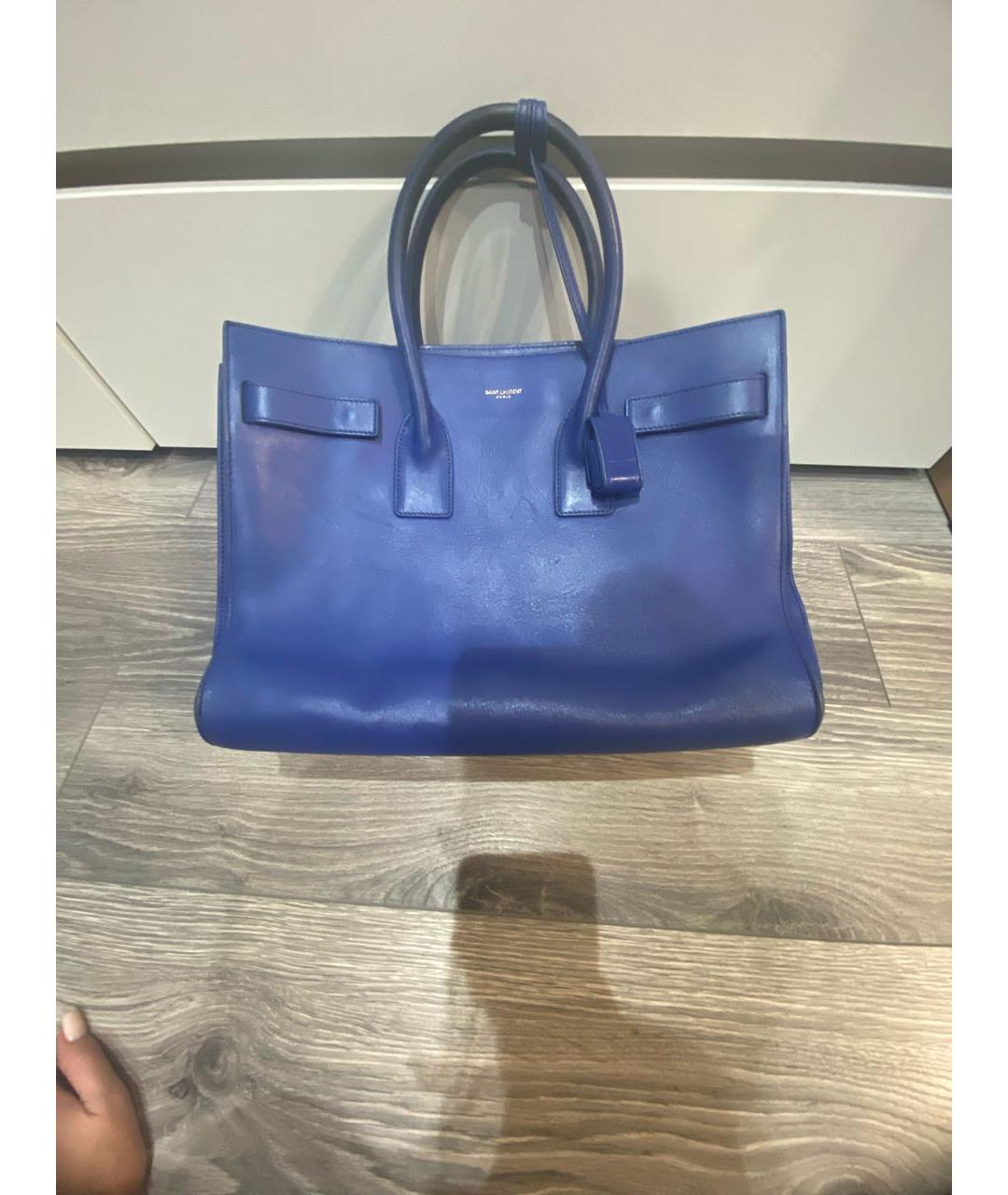 SAINT LAURENT Синяя кожаная сумка с короткими ручками, фото 8