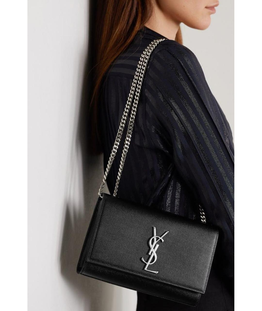 SAINT LAURENT Черная кожаная сумка через плечо, фото 2