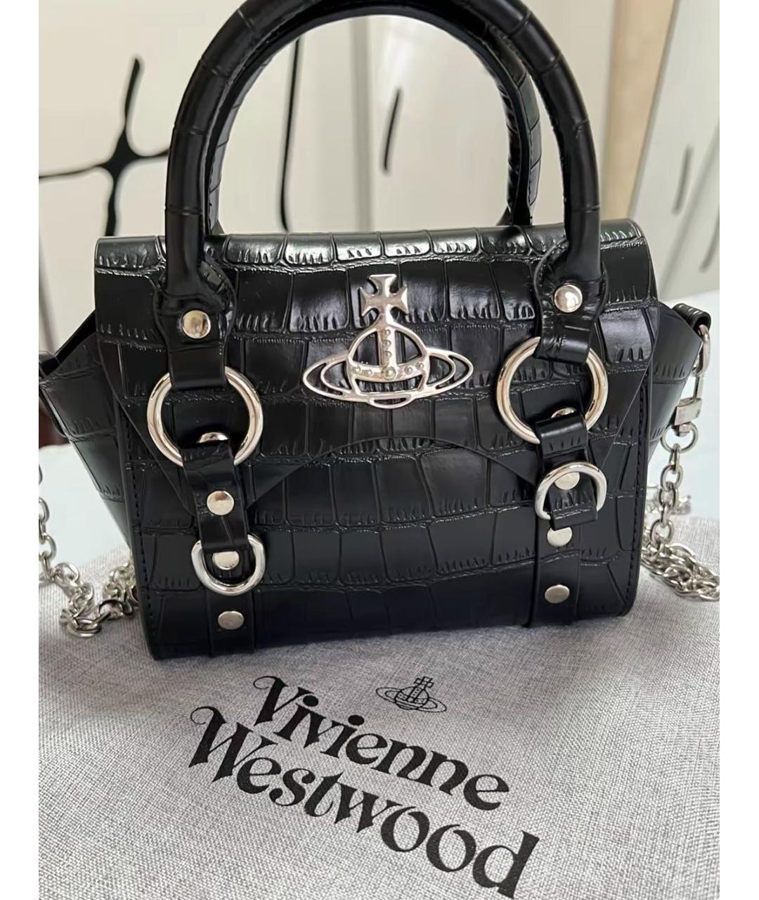 VIVIENNE WESTWOOD Черная кожаная сумка с короткими ручками, фото 3