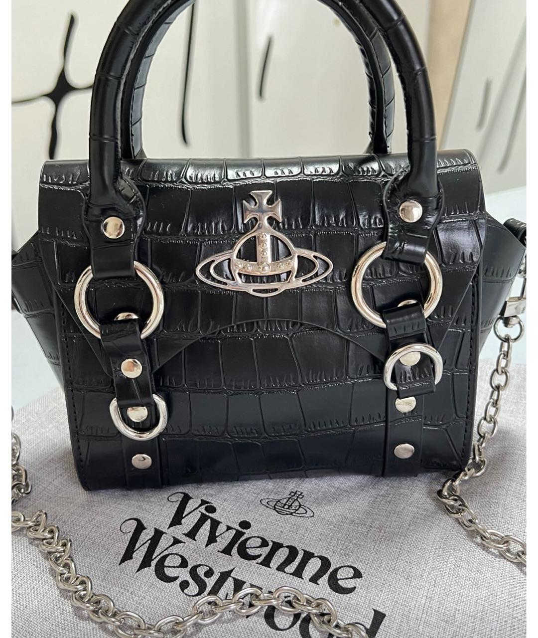 VIVIENNE WESTWOOD Черная кожаная сумка с короткими ручками, фото 2