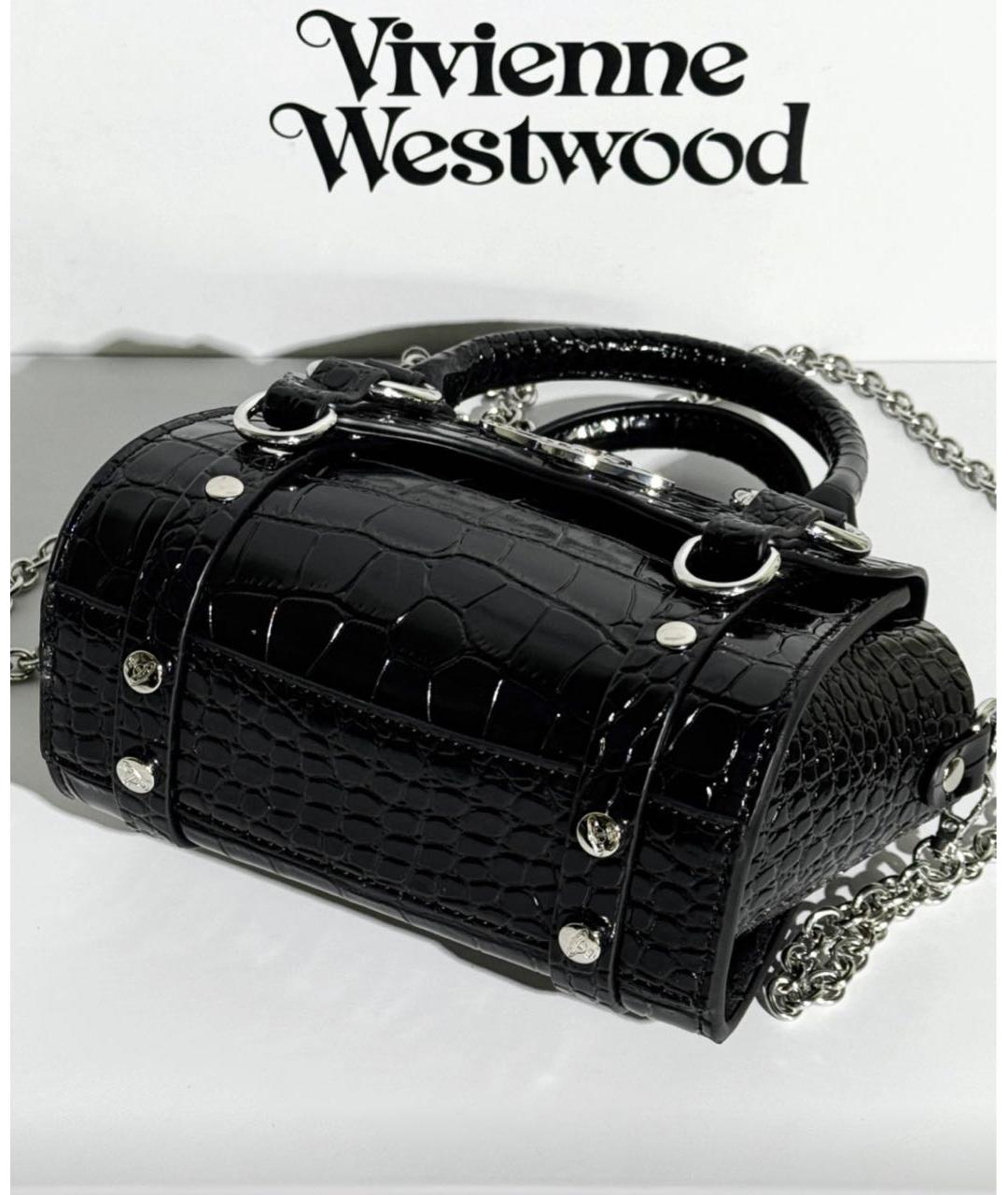 VIVIENNE WESTWOOD Черная кожаная сумка с короткими ручками, фото 4