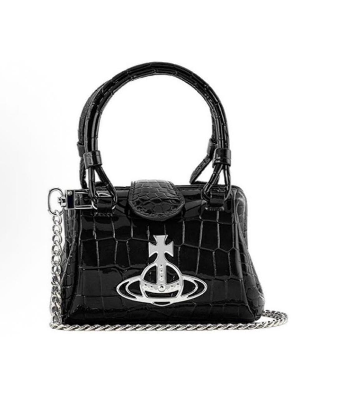 VIVIENNE WESTWOOD Черная кожаная сумка с короткими ручками, фото 4