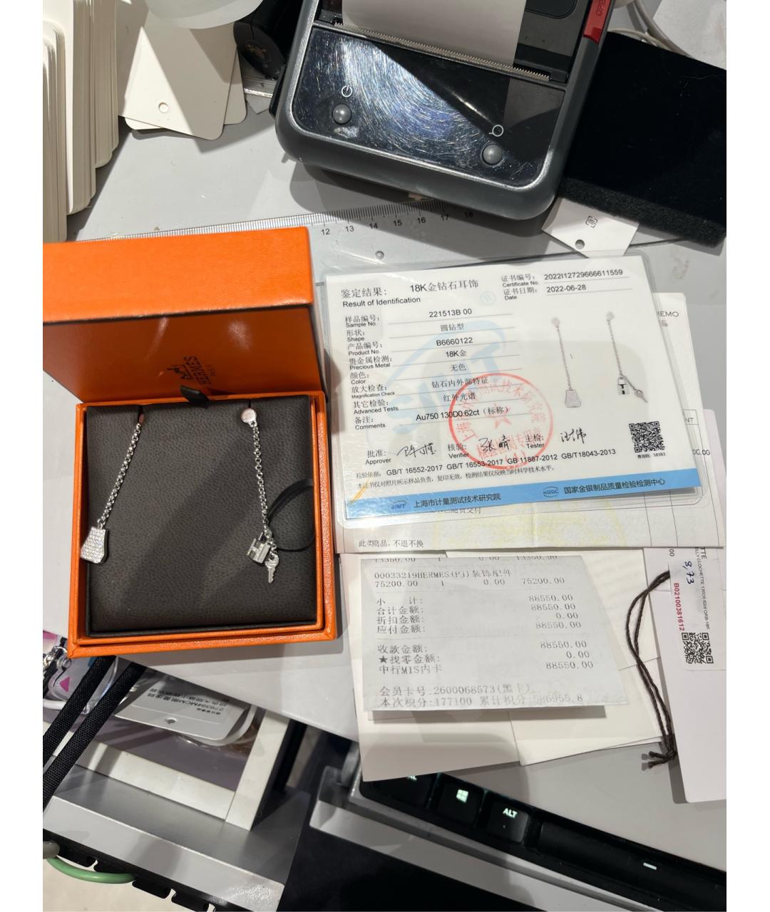HERMES Серебряные серьги из белого золота, фото 5