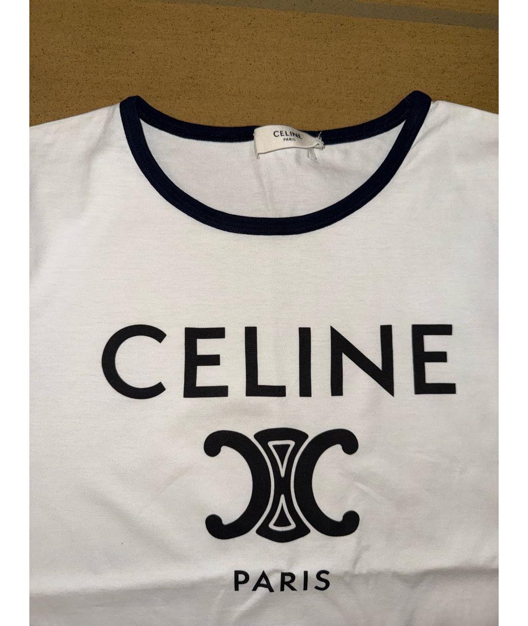 CELINE Белая хлопковая футболка, фото 3