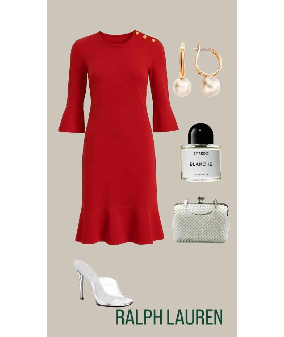 RALPH LAUREN Красное хлопко-эластановое повседневное платье, фото 9