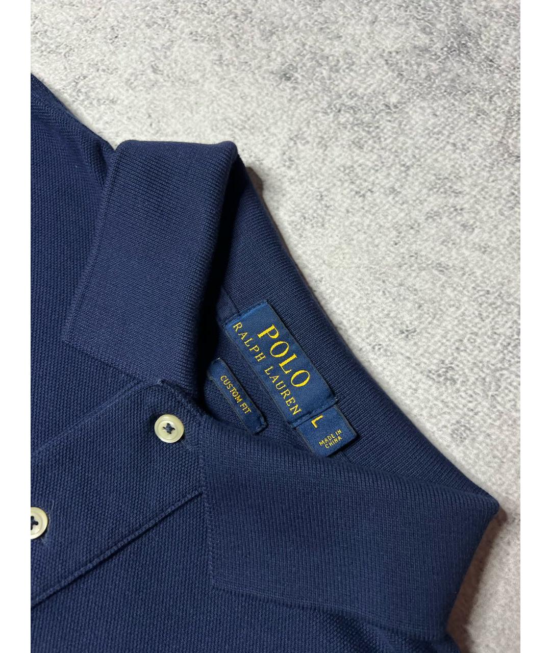 POLO RALPH LAUREN Темно-синее хлопковое поло с коротким рукавом, фото 5