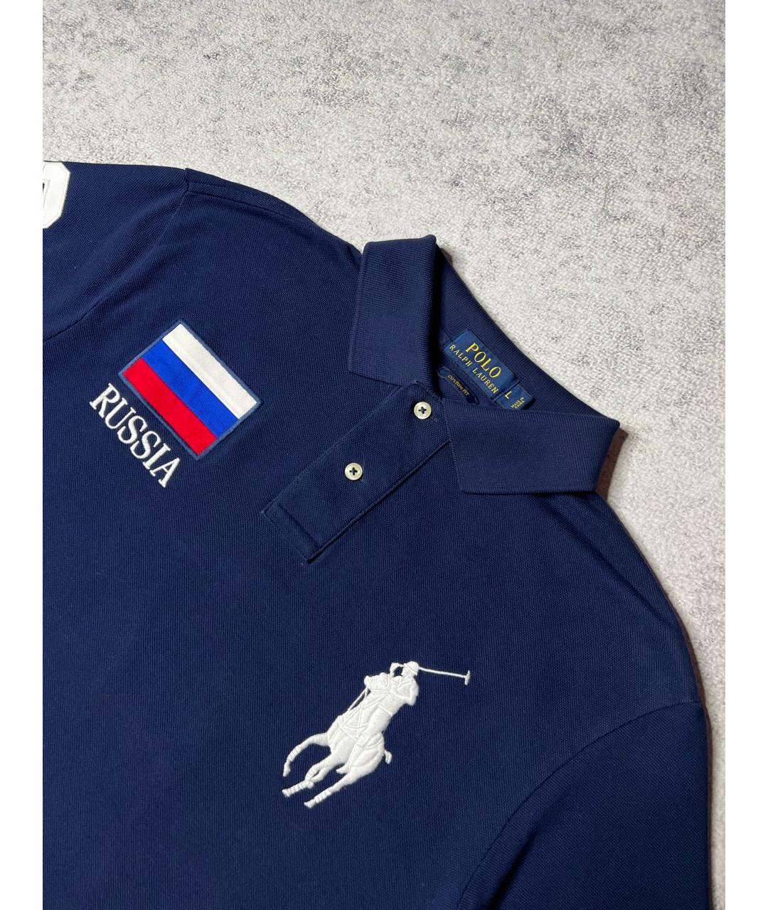 POLO RALPH LAUREN Темно-синее хлопковое поло с коротким рукавом, фото 3