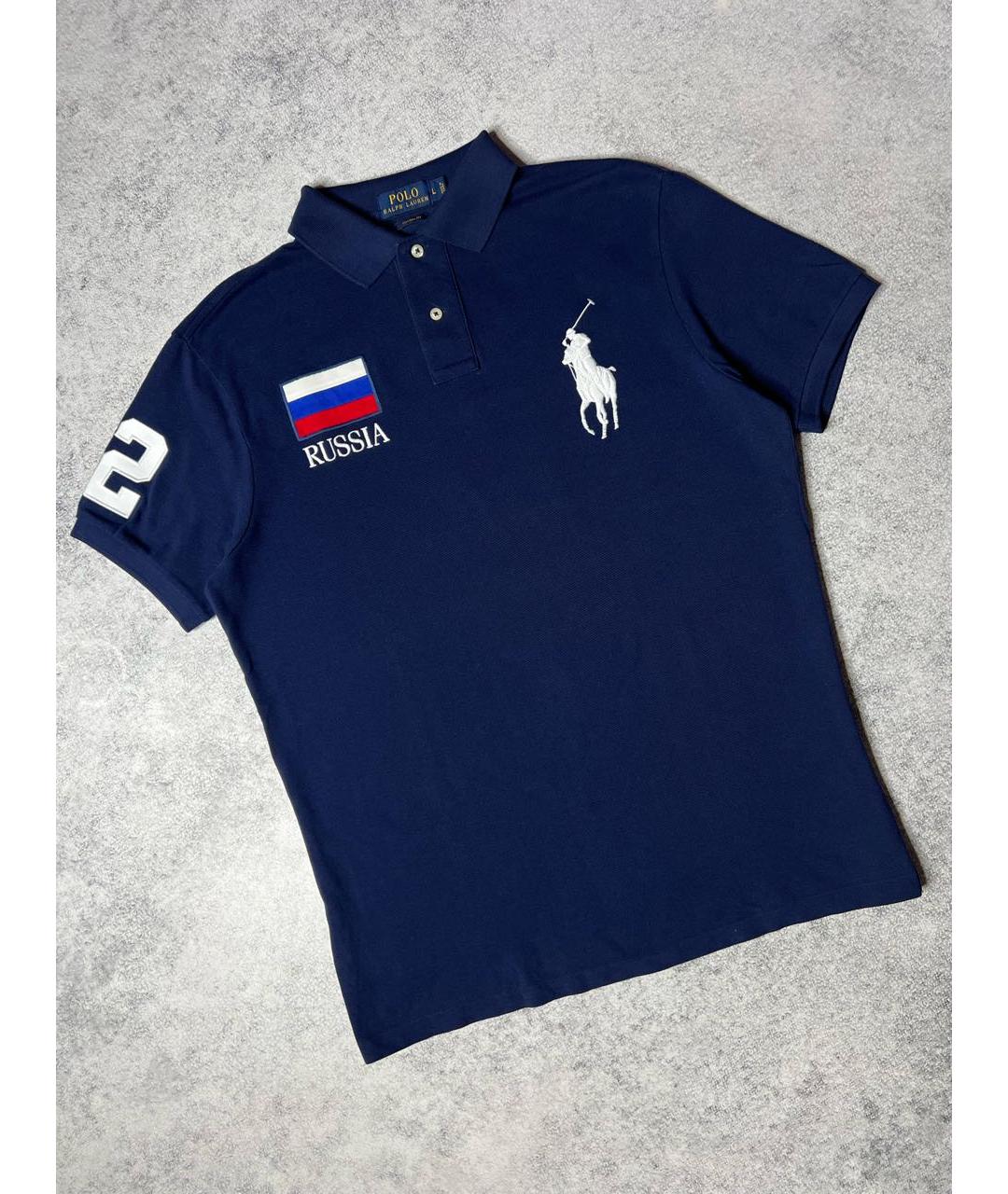 POLO RALPH LAUREN Темно-синее хлопковое поло с коротким рукавом, фото 8
