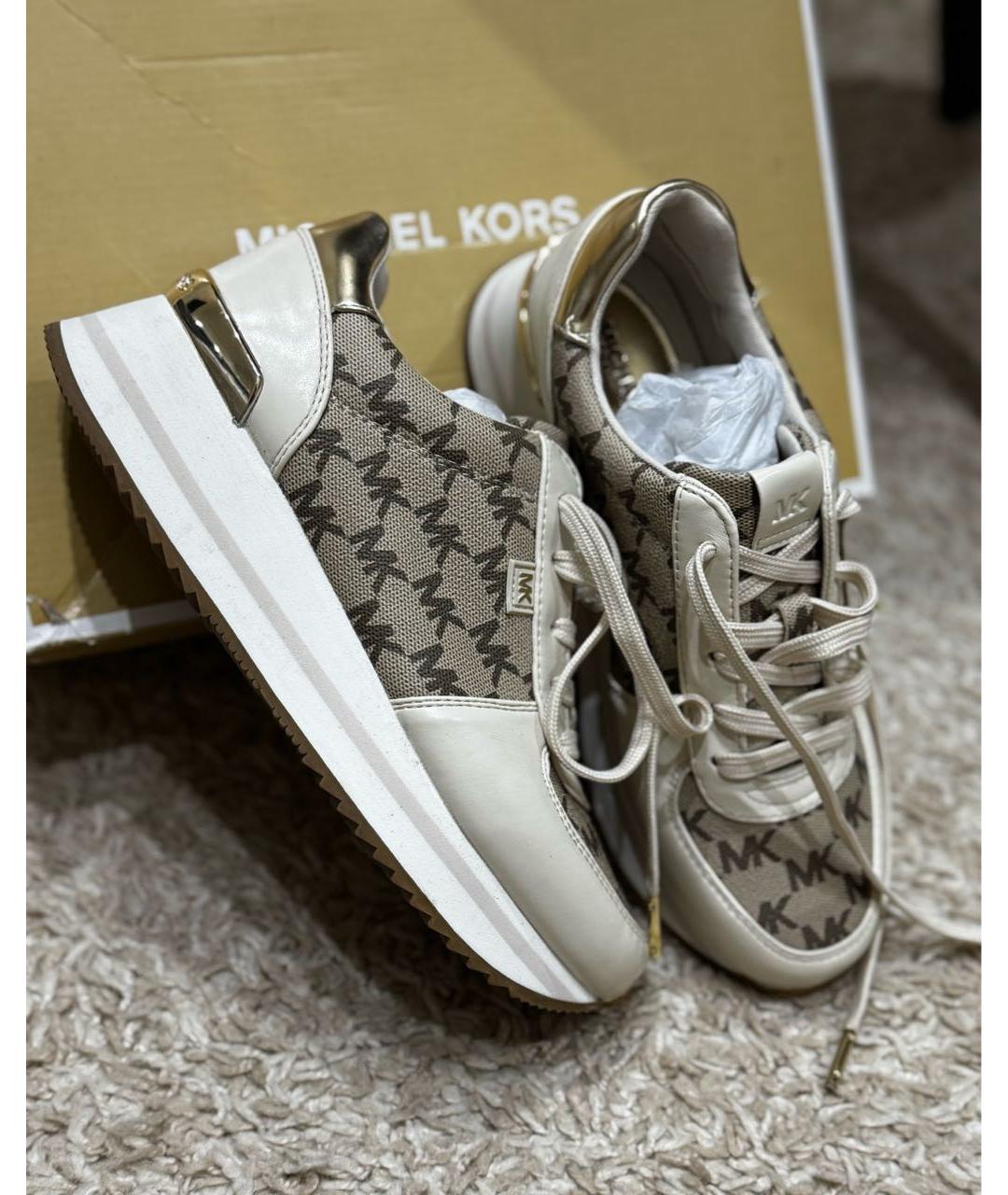 MICHAEL KORS Бежевые кожаные кроссовки, фото 6