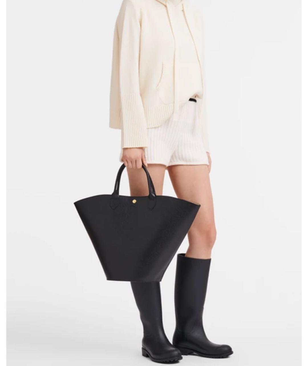 LONGCHAMP Черная кожаная сумка тоут, фото 2