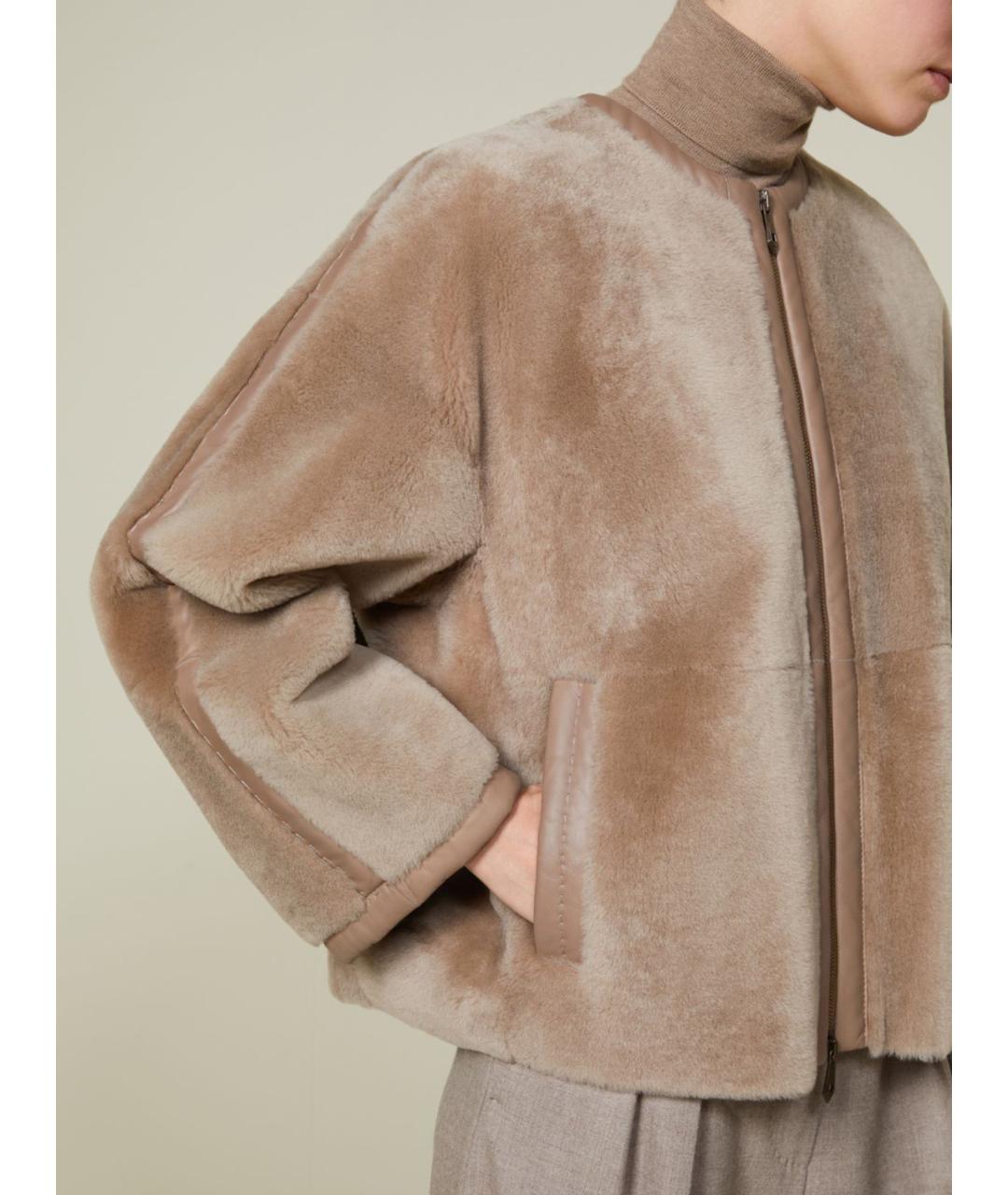MAX MARA Бежевая кожаная дубленка, фото 5