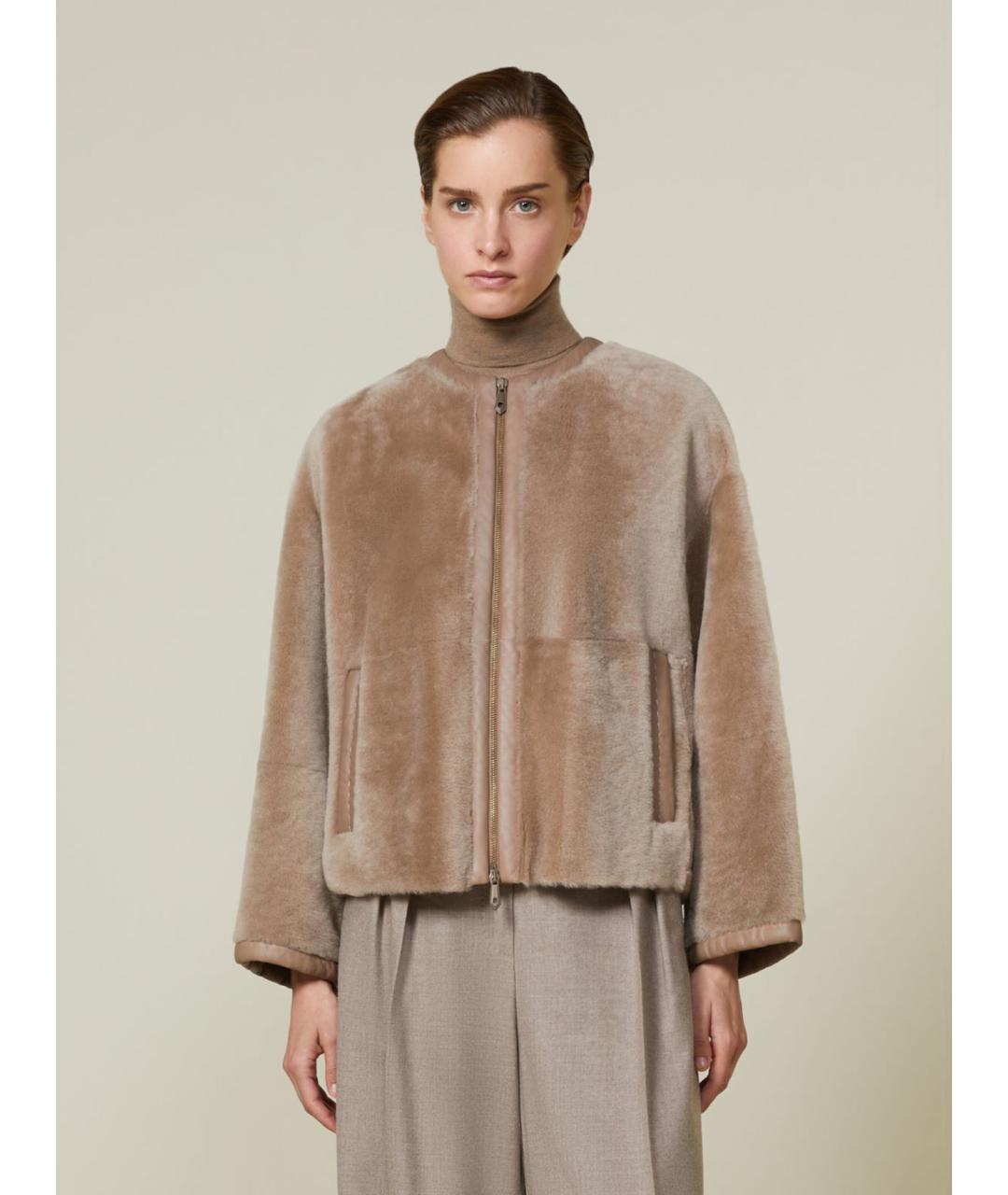 MAX MARA Бежевая кожаная дубленка, фото 4