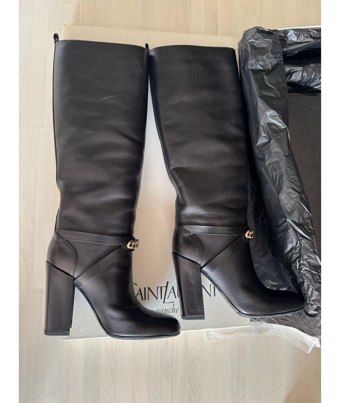 SAINT LAURENT Черные кожаные сапоги, фото 6