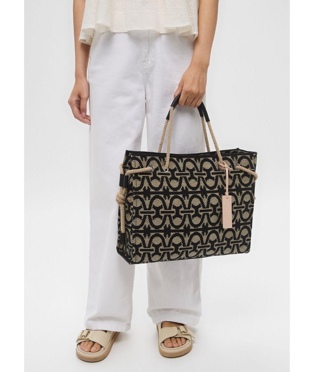 COCCINELLE Черная жаккардовая пляжная сумка, фото 5