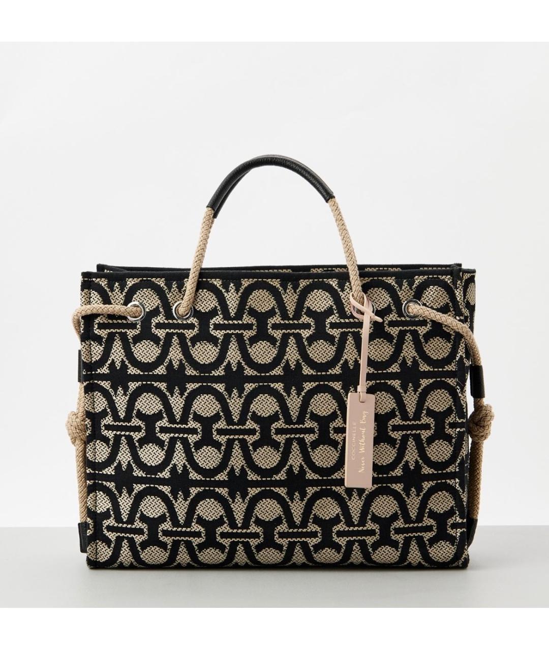 COCCINELLE Черная жаккардовая пляжная сумка, фото 7