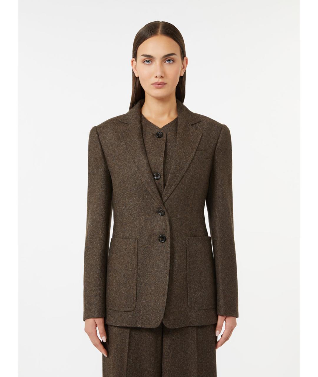 MAX MARA Коричневый шерстяной жакет/пиджак, фото 4