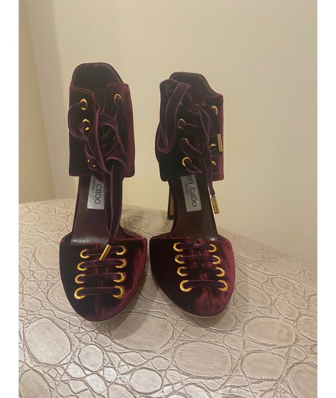 JIMMY CHOO Бордовые бархатные туфли, фото 2