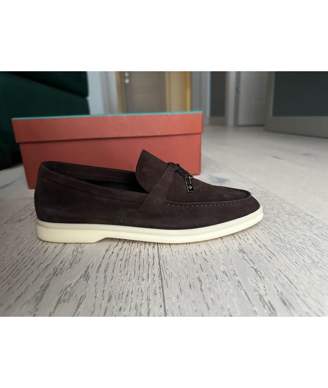 LORO PIANA Коричневые замшевые лоферы, фото 9