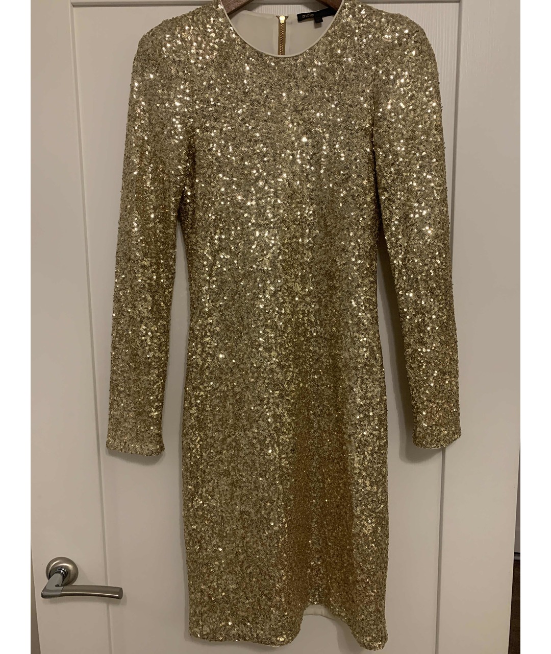 MAJE Золотое хлопко-эластановое коктейльное платье, фото 5