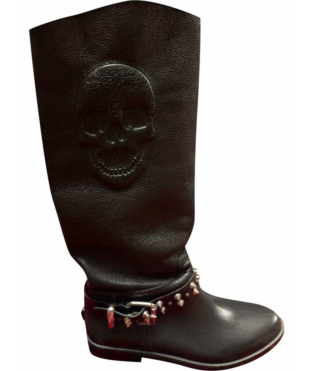 PHILIPP PLEIN Черные кожаные сапоги, фото 1