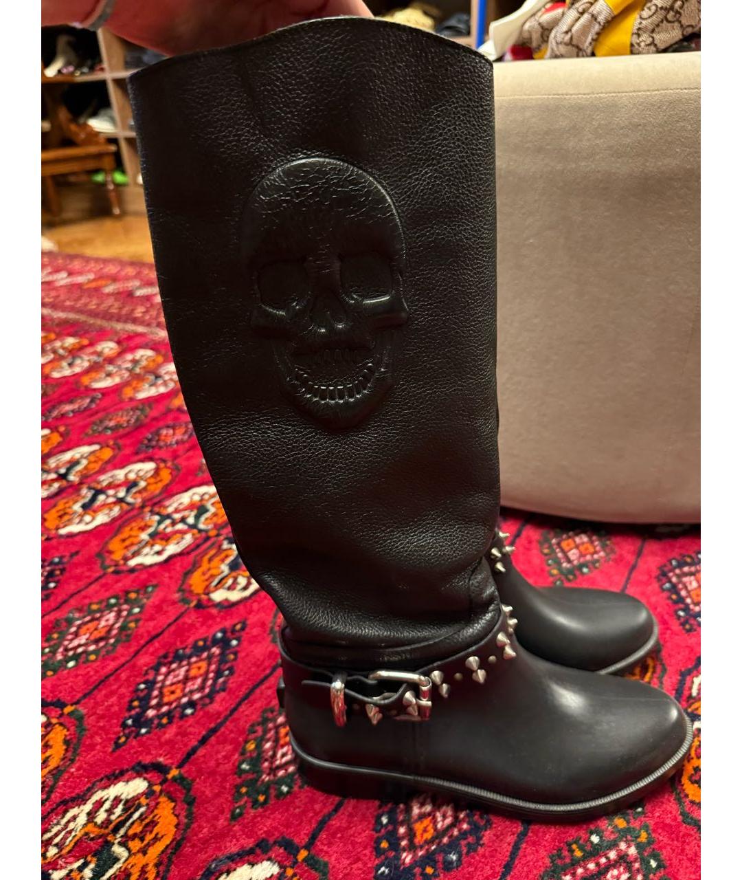 PHILIPP PLEIN Черные кожаные сапоги, фото 9