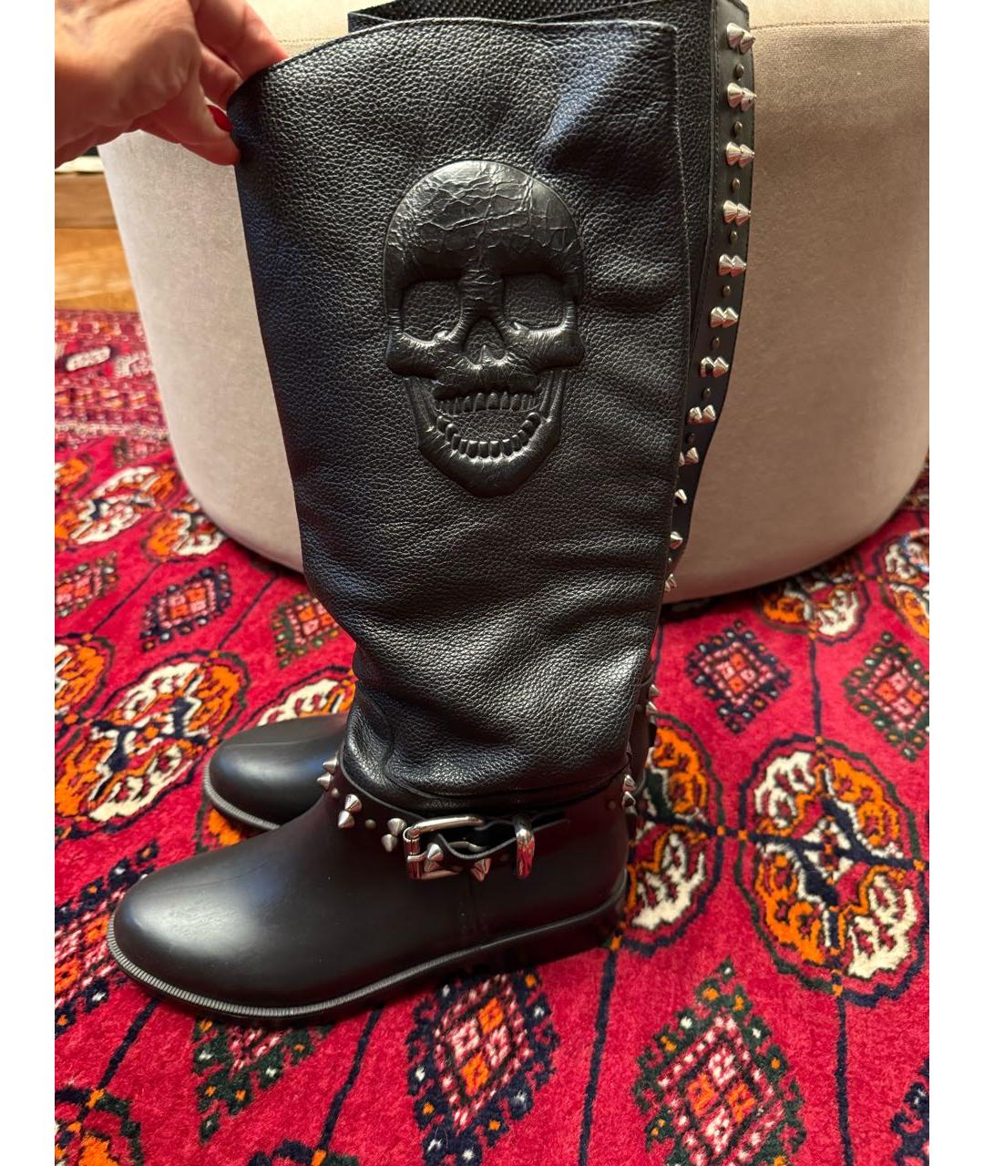 PHILIPP PLEIN Черные кожаные сапоги, фото 2