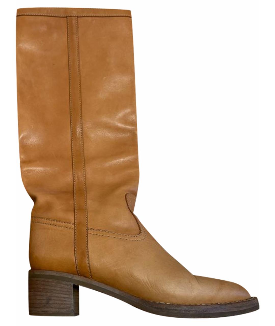 CELINE Горчичные кожаные сапоги, фото 1