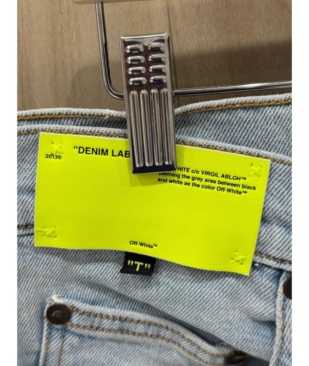 OFF-WHITE Голубые хлопко-эластановые прямые джинсы, фото 4