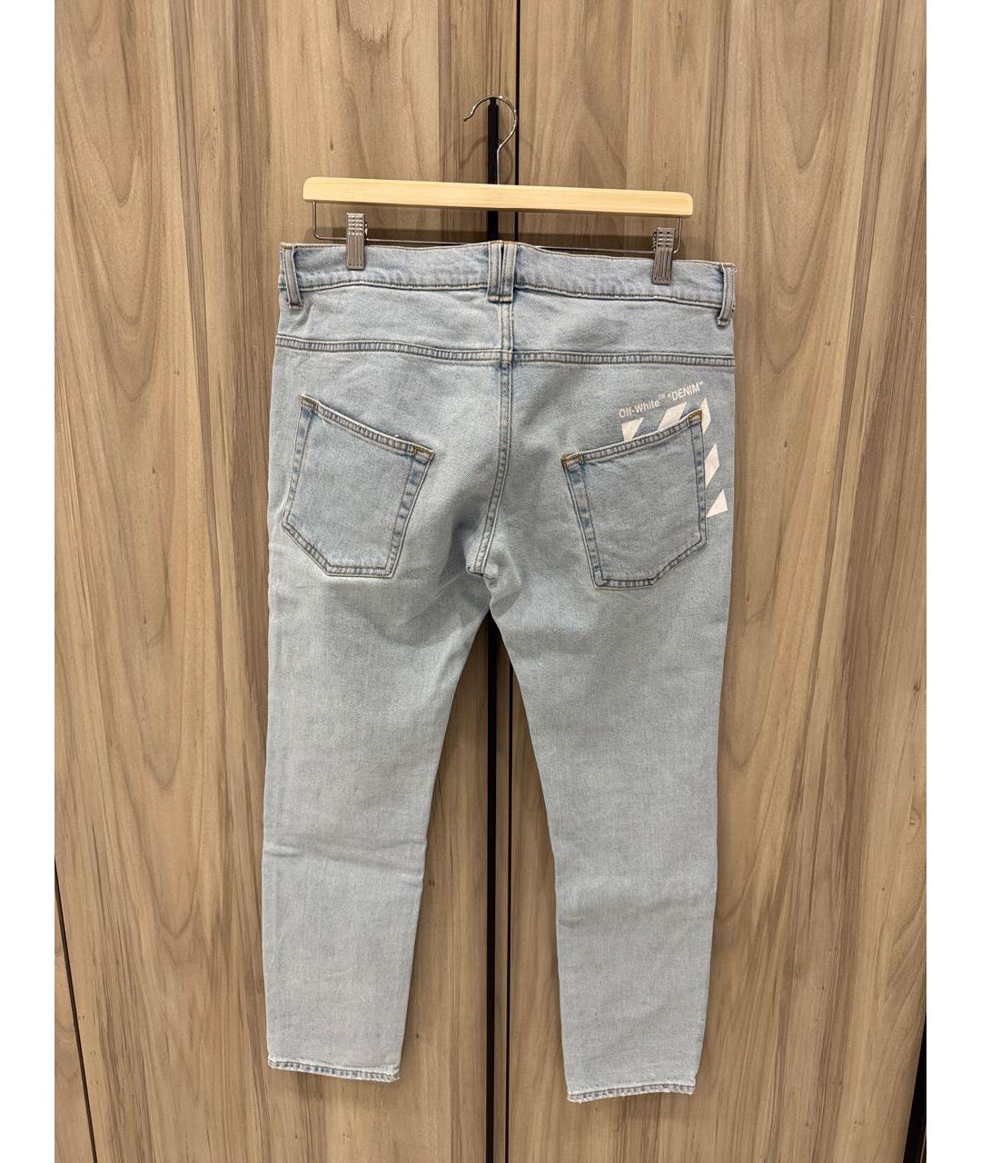 OFF-WHITE Голубые хлопко-эластановые прямые джинсы, фото 2