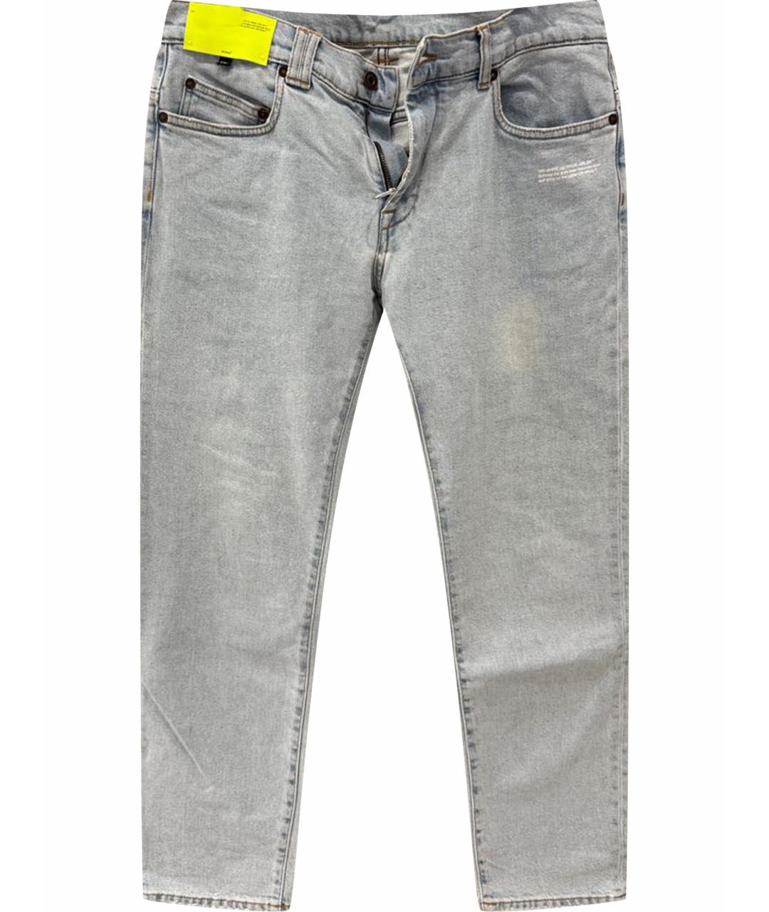 OFF-WHITE Голубые хлопко-эластановые прямые джинсы, фото 1