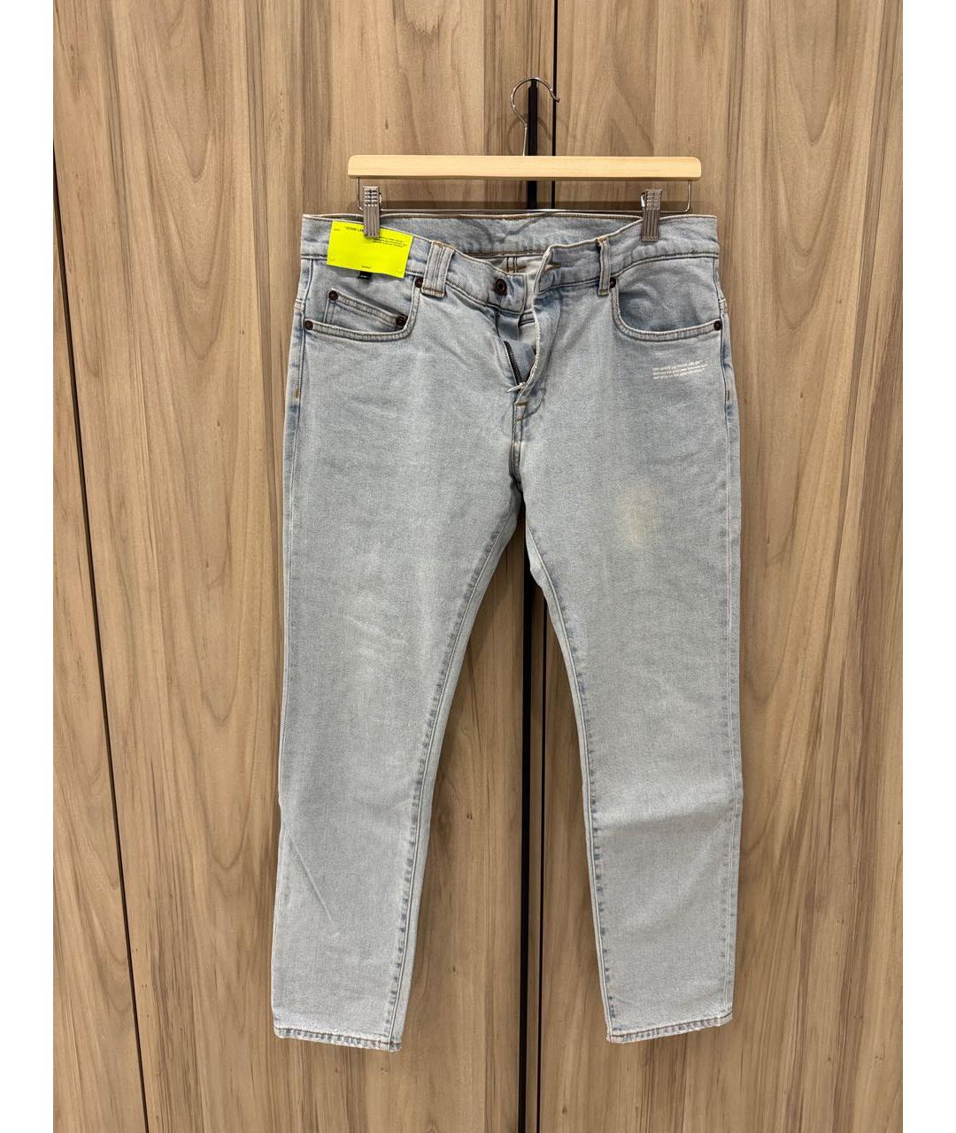 OFF-WHITE Голубые хлопко-эластановые прямые джинсы, фото 5