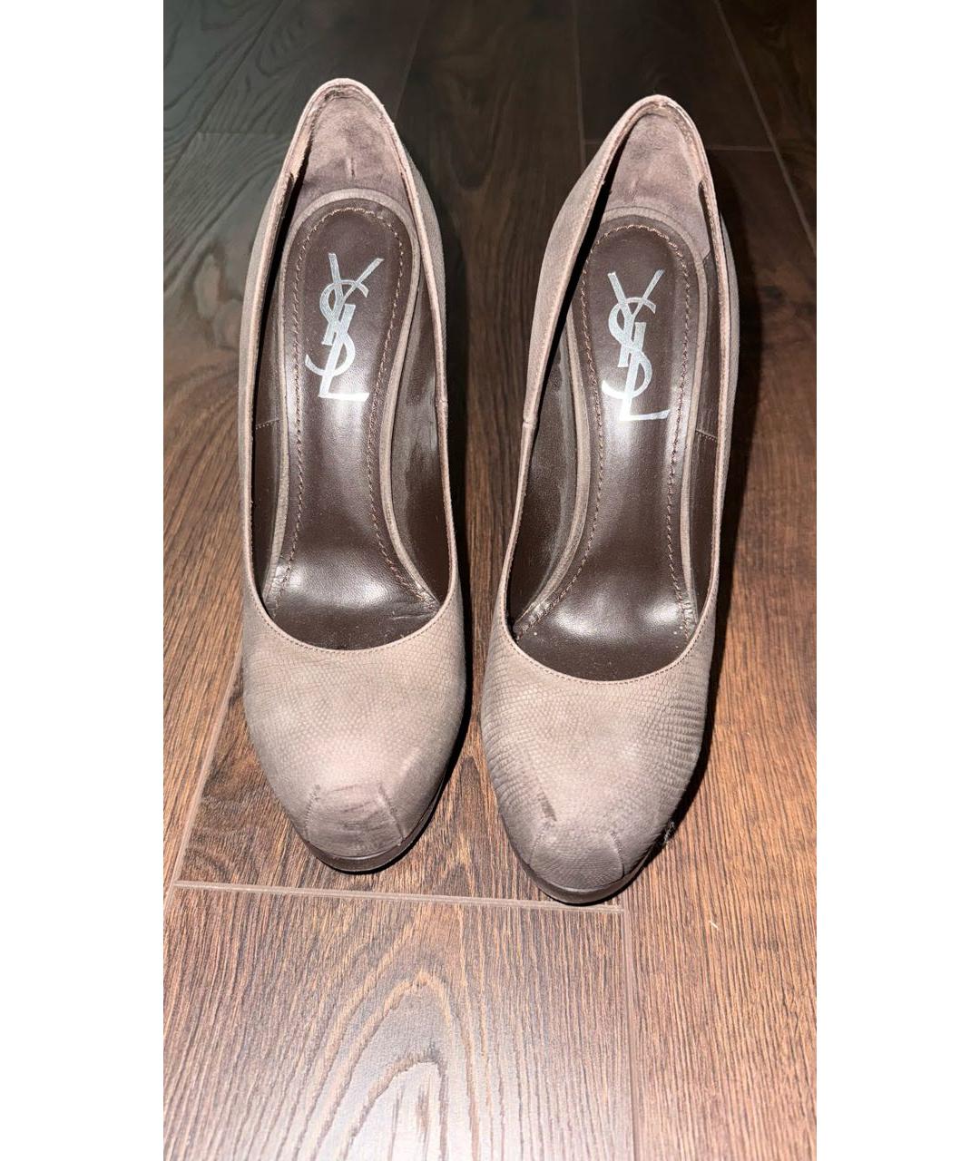 SAINT LAURENT Коричневые нубуковые туфли, фото 2