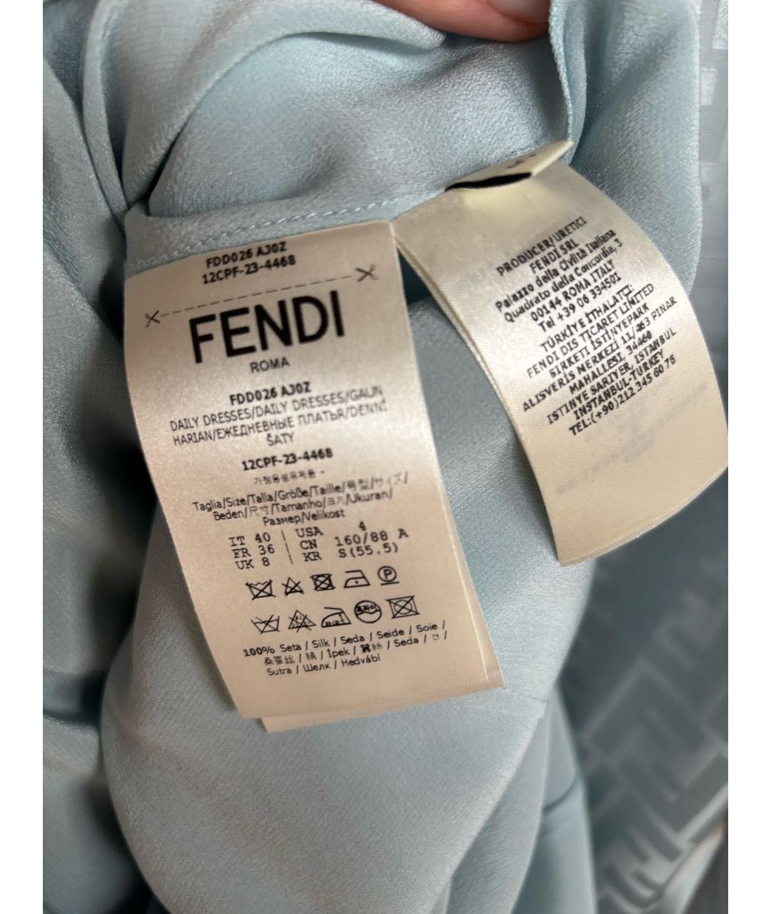 FENDI Голубое шелковое коктейльное платье, фото 7